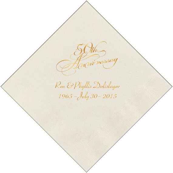 Items similar to Personalized Napkins anniversary 50th fiftieth golden