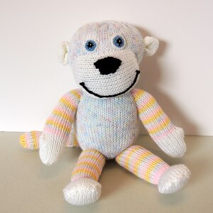 blue monkey, handmade amigurumi knit stuffed animal, toy, doll, baby shower gift, new mom gift, new dad gift