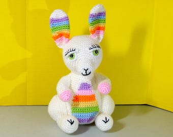 Crocheted Amigurumi Rainbow Bunny: Stuffed Easter Animal Toy