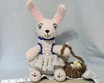 rabbit, bunny and basket of eggs, amigurumi bunny, stuffed animal, doll, toy, Easter Bunny