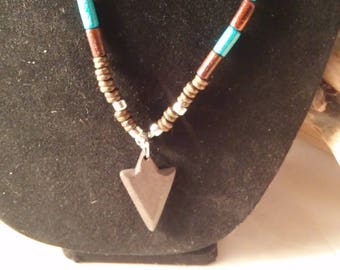 Wooden Beaded Necklace With Arrowhead