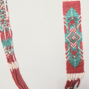 17&quot; Southwestern Hand Beaded Seed Bead Necklace Orange Turquois White