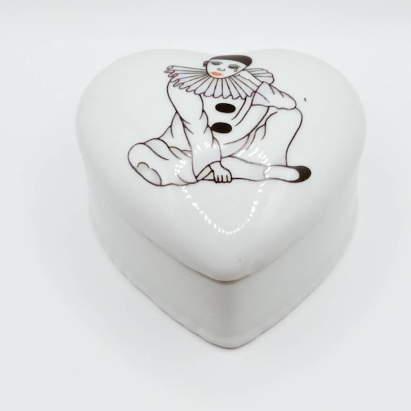 Vintage Pierrot Clown Porcelain Trinket Box, Porcelain,Snuff Box,Harlequin, 1980s,Stashbox,Jewellery box, Ring Box 8cmX3.5cm