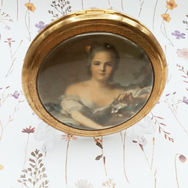 Vintage Hollywood Victorian Lady Goldtone Powder Compact ,Vintage Compact, Kigu,Melissa,Stratton, Vogue, Gift For Her