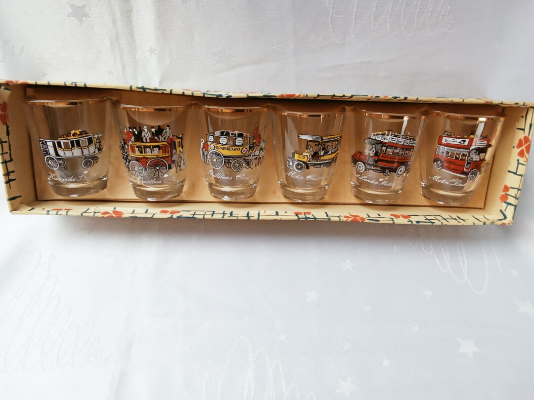 1960s Vintage Set of 6 Boxed Shot Glasses London Busessteam Etsy