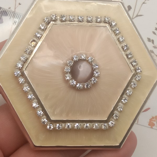 Vintage Enamel Crystal Double Mirror Compact 7 1/2cm,Vintage Compact,Vintage Vanity,Vintage MakeUp mirror,Lipstick Mirror,Mothers Day