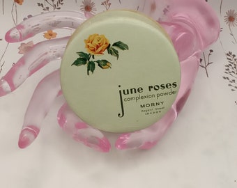 Poudre pour le visage de luxe fine June Roses Morny Regent St London des années 1930, vanity vintage, maquillage vintage, plateau de vanity, vanity antique