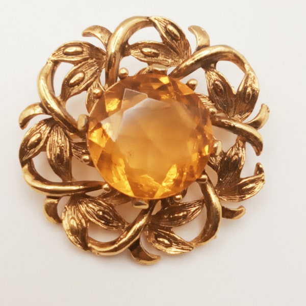 1960s Vintage Brooch  Citrine Gold Gilt ,Statement BroochCostume Brooch,1950's,Antique Brooch,Trifari,Monet