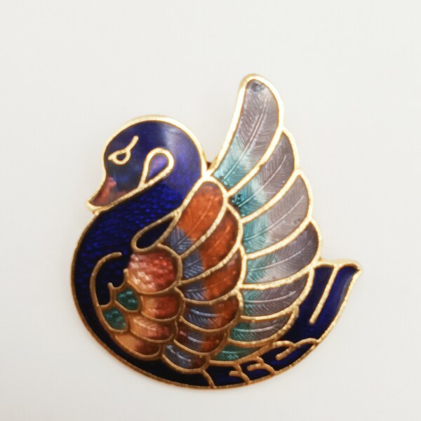 Broche Vintage Cygne Métal Argenté Avec Strass - Occasion