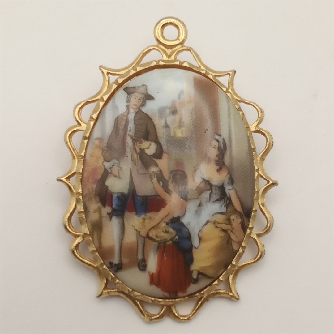 Vintage Napoleonic Fragonard Limoges Pendant Brooch ,french Limoges
