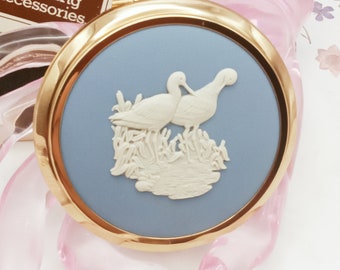 Rare Birds In Reeds Vintage 1970s Stratton convertible blue Josiah Wedgwood Jasperware compact Boxed,Vintage Compact, Made In England,