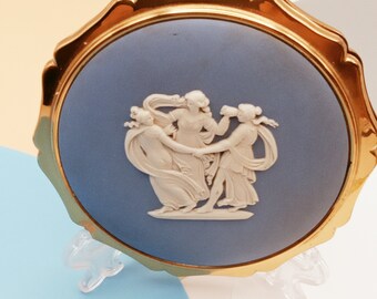 Vintage 1970s Stratton 3 Graces blue Josiah Wedgwood Jasperware compact Boxed,Vintage Compact, Made In England,Faulty Clasp