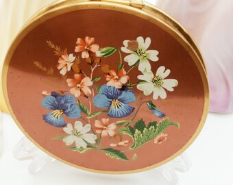 1960er Jahre Maskottchen Blumen Design Messing Pulver Compact 7cm Geschenk für sie,Vintage Compact,Made In England, Exquisite,Vintage Vanity