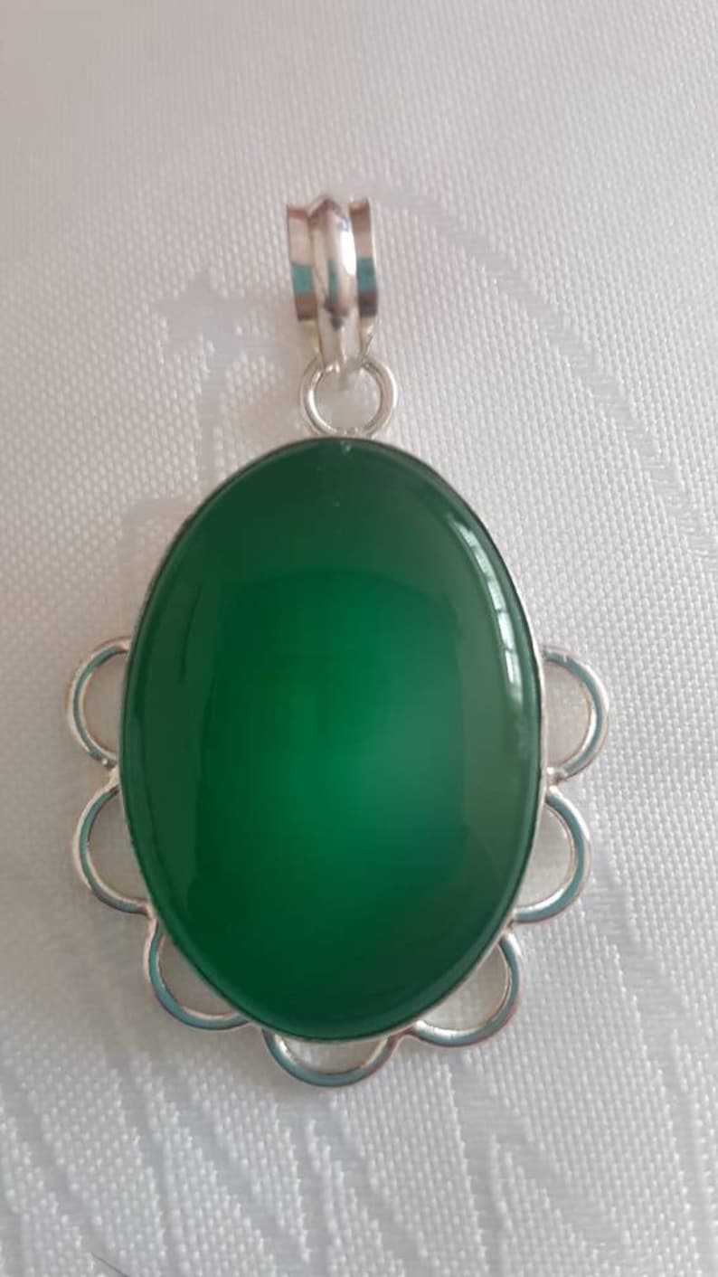 Quartz GreenOnyx Pendant 925 Silver 68mm Gifts Under 20 Statement Jewelry,EmeraldPendant,UK Seller,Gifts For Her,Boho,Vintage,Green Stone