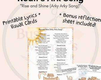 Immagini stampabili della canzone dell'Arca di Noè - Alzati e brilla / Canzone Arky Arky / Pacchetto di canzoni cristiane per la scuola materna / Attività sulla storia della Bibbia per bambini
