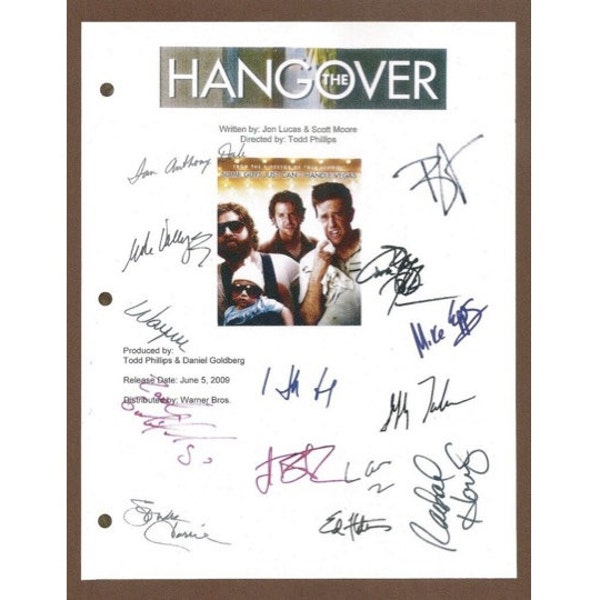 The Hangover Movie Script Signed Screenplay Autographed: Bradley Cooper, Ed Helms, Zach Galifiankakis, Justin Bartha, Mike Epps, Ken Jeong