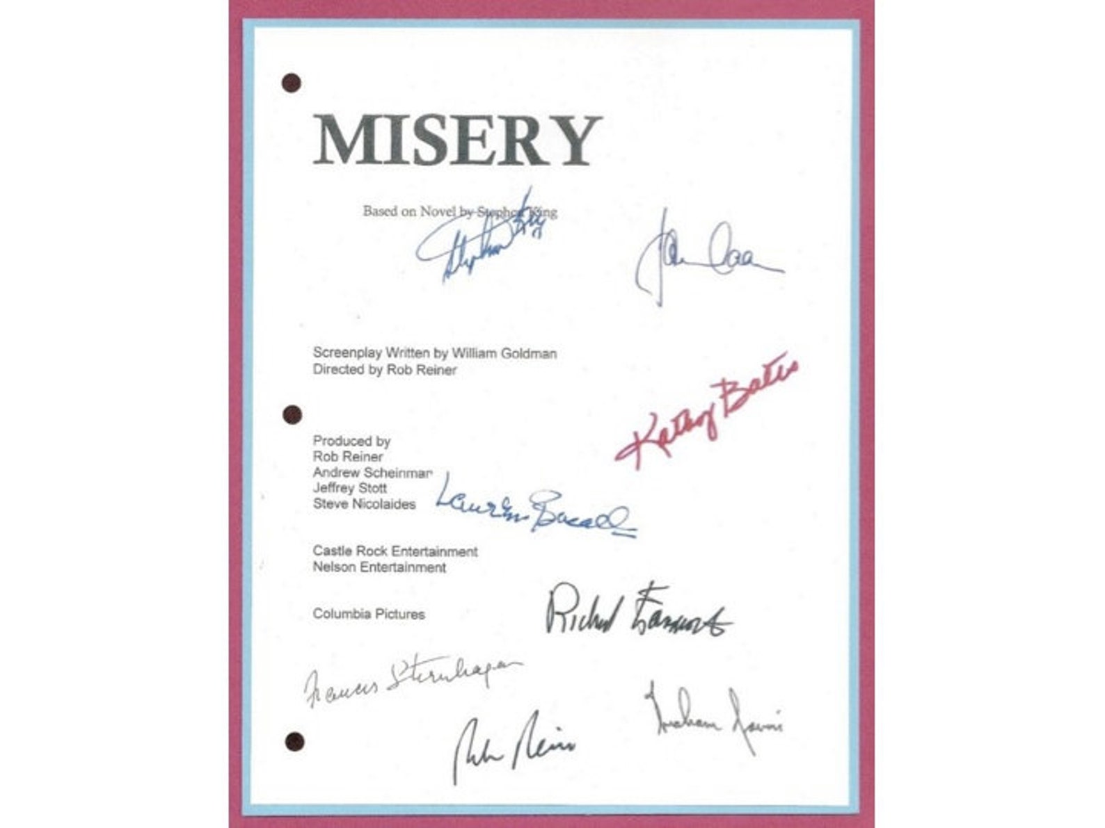 Misery Movie Script Signed Screenplay Autographed Rob Reiner, James