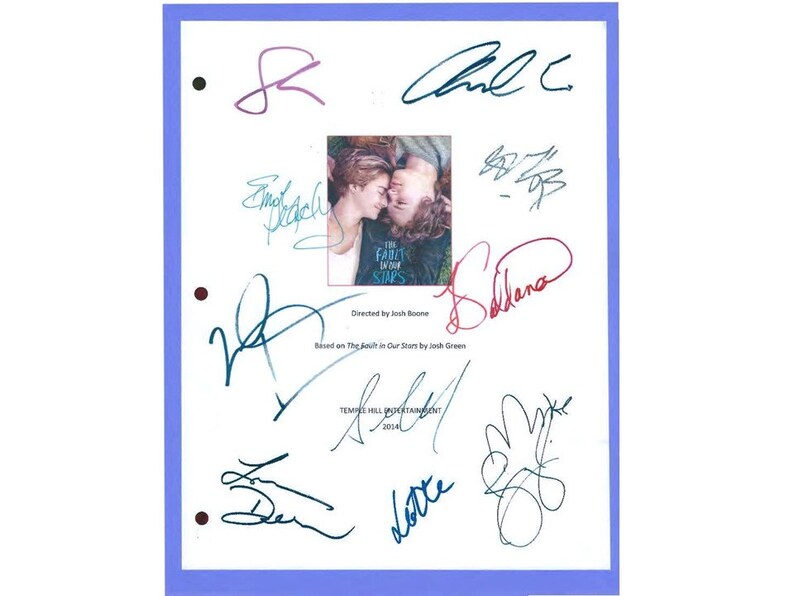 The Fault In Our Stars Movie Script Autographed Shailene Woodley, Ansel Elgort, Nat Wolff, Laura Dern, Sam Trammell, Willem Dafoe image 1