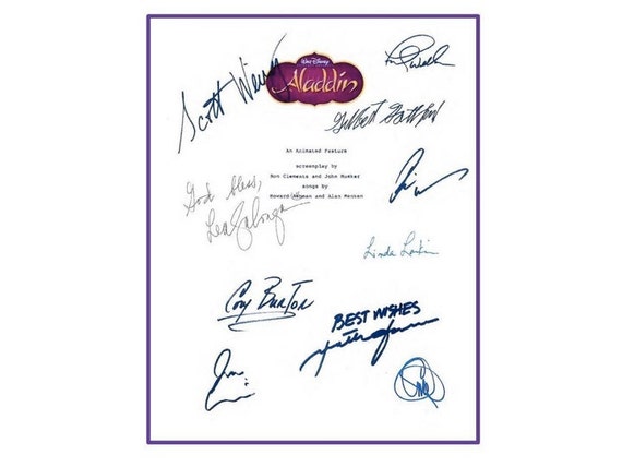Aladdin 1992 Disney Film Entire Movie Script Signed Screenplay 