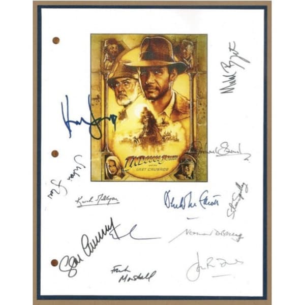 Indiana Jones and The Last Crusade Movie Script Signed Autographed: Stephen Spielberg, Harrison Ford, Sean Connery