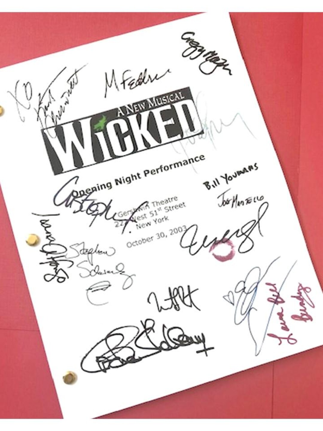 Wicked Broadway Opening Night Script Signed Script Autographed Idina ...