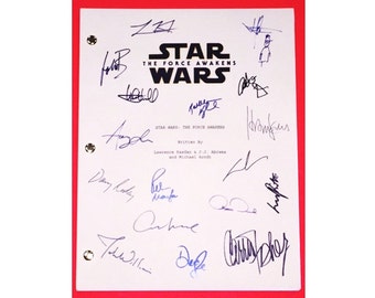 Star Wars The Force Awakens Script Signed 17X J.J. Abrams, Harrison Ford, Peter Meyhew, Mark Hamill, Carrie Fisher, George Lucas, and more