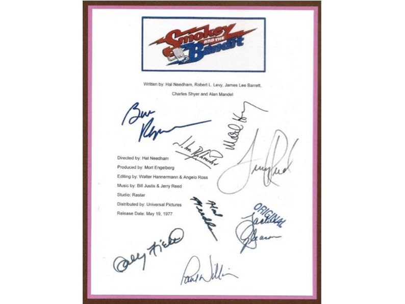 Smokey and the Bandit Movie Script Signed Autographed Burt Reynolds, Sally Field, Jackie Gleason, Hal Needham, Paul Williams image 1