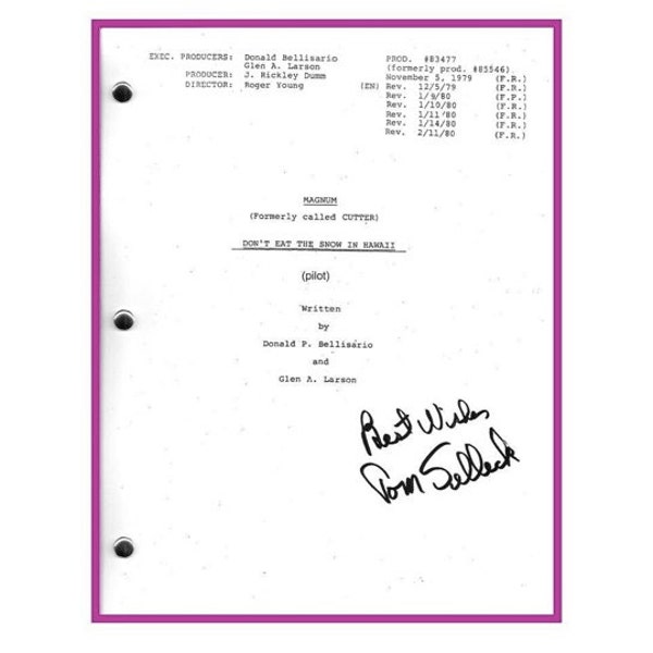 Magnum P.I. Pilot Episode "Don't Eat The Snow in Hawaii" TV Script Autographed: Tom Selleck