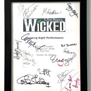 Framed Wicked Broadway Opening Night Script Cover Only Signed Autographed Idina Menzel, Kristin Chenoweith, Stephen Schwartz