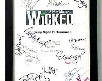 Framed Wicked Broadway Opening Night Script Cover Only Signed Autographed Idina Menzel, Kristin Chenoweith, Stephen Schwartz