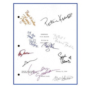 May include: A white sheet of paper with several signatures in black, blue, purple, and red ink. The text "PARENTHOOD" is written in black ink. The text "Pilot Episode" is written in black ink. The text "Written by" is written in black ink. The text "Jason Katims" is written in black ink. The text "Part 1" is written in black ink. The text "Breann Robel" is written in black ink. The text "January 23, 2009" is written in black ink. The text "Network Draft" is written in black ink. The text "Imagine Television" is written in black ink. The text "Universal Media Studios" is written in black ink. The text "Ma Lothetre" is written in black ink.