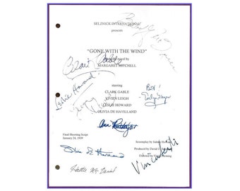 May include: A black and white script for the movie "Gone With The Wind" signed by the cast and crew, including Clark Gable, Vivien Leigh, Leslie Howard, Olivia de Havilland, and director Victor Fleming. The script is dated January 24, 1939.