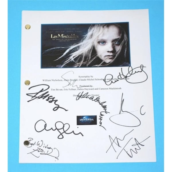 Les Miserables 2012 Movie Screenplay Script Autographed: Hugh Jackman, Anne Hathaway, Russell Crowe, Amanda Seyfried, Sacha Baron Cohen