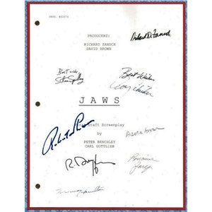 Jaws Movie Script Signed Autographed Steven Spielberg, Roy Scheider, Richard Dreyfuss, Robert Shaw, Lorraine Gary, Murray Hamilton