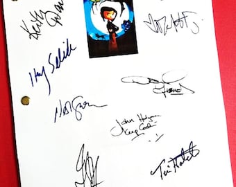 CORALINE Movie Script Signed Dakota Fanning, Teri Hatcher, Keith David, Dawn French, Ian McShane, Neil Gaiman, John Hodgman, Henry Selick