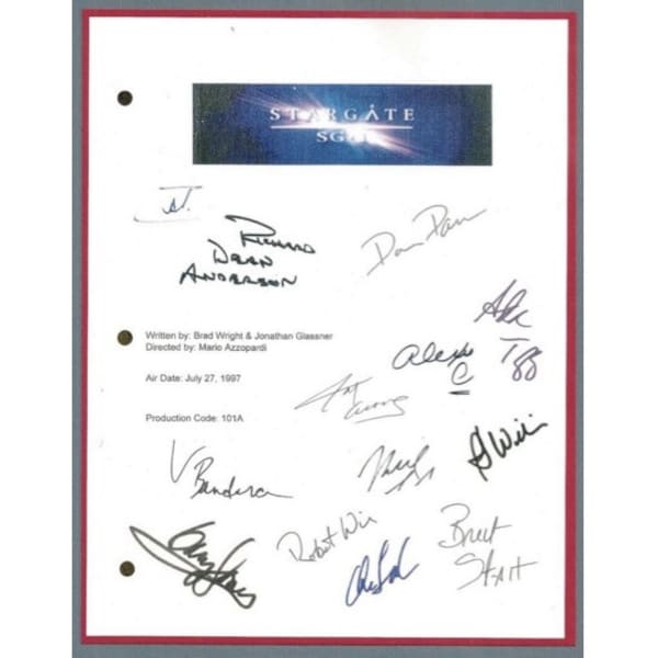 Stargate SG-1 Pilot Signed TV Script Autographed: Richard Dean Anderson, Amanda Tapping, Michael Shanks, Christopher Judge, Alexis Cruz