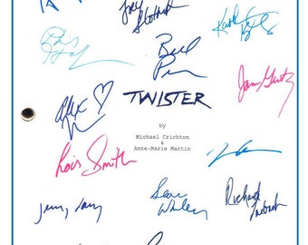 Twister 1996 Movie Script Autographed: Helen Hunt, Alexa Vega, Bill Paxton, Jami Gertz, Cary Elwes, Philip Seymour Hoffman +more