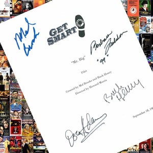 May include: A white sheet of paper with black text and signatures. The text reads "Get Smart" and "Pilot". The signatures include "Mel Brooks", "Buck Henry", and "Don Adams".