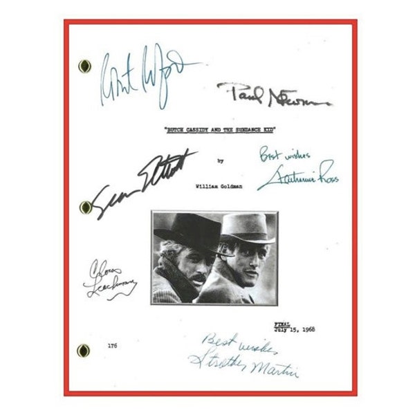 Guión de la película Butch Cassidy Guión firmado Autografiado: Paul Newman, Robert Redford, Katharine Ross, Strother Martin, Sam Elliott