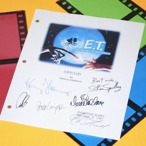 May include: A white shooting script for the movie E.T. The Extra-Terrestrial with signatures from Steven Spielberg, Henry Thomas, Peter Coyote, Dee Wallace Stone, and Melissa Mathison. The script is dated September 8, 1981.