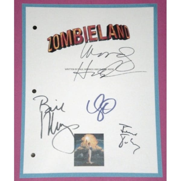 Zombieland Movie Signed Script Screenplay Autographed: Jesse Eisenberg, Emma Stone, Woody Harrelson, Bill Murray