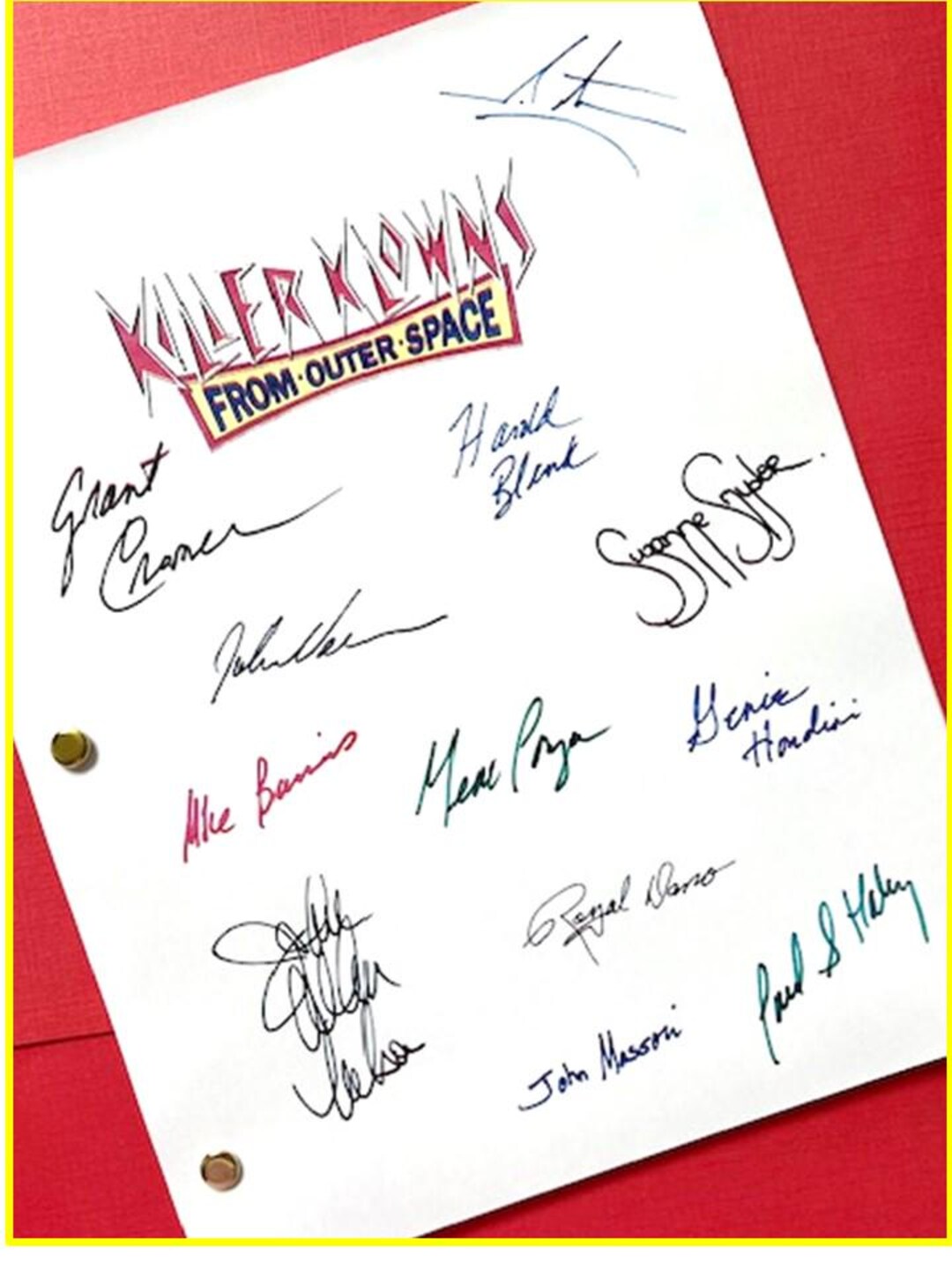 Killer Klowns Movie Script Signed Grant Cramer, Suzanne Snyder, John ...