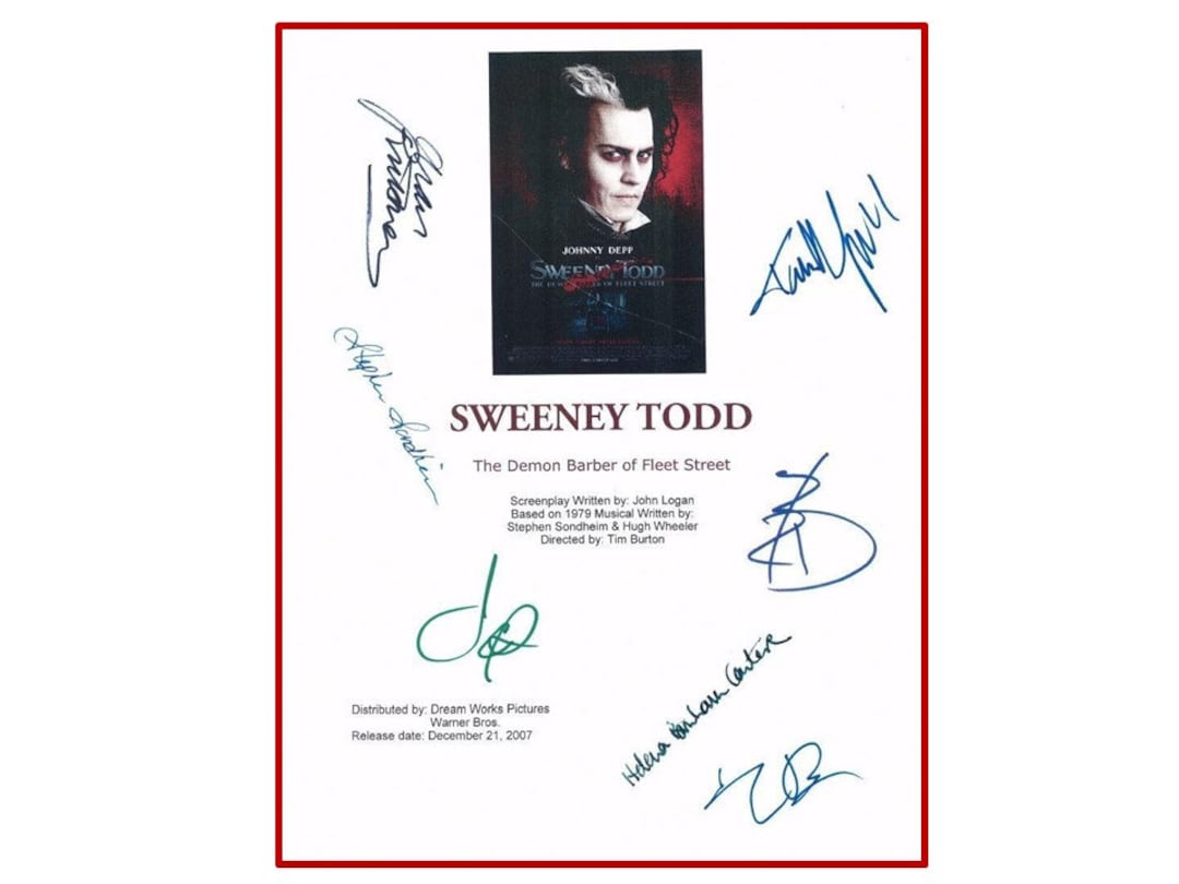Sweeney Todd Movie Script Signed Stephen Sondheim, Johnny Depp, Tim
