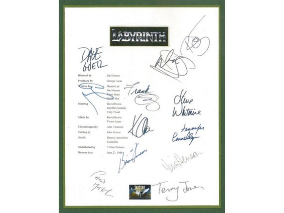 Labyrinth Movie Script Signed Screenplay Autographed: David Bowie, George Lucas, Jennifer Connelly, Terry Jones, Jim Henson, Frank Oz