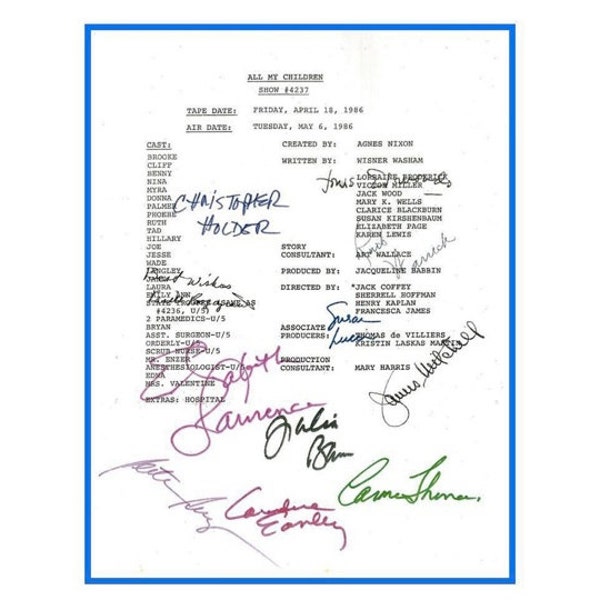 All My Children Episode #4237 TV Script Autographed: Peter Bergman, Julia Barr, Susan Lucci, Elizabeth Lawrence, Candice Earley