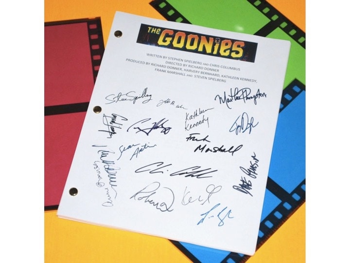 The Goonies Movie Screenplay Script Autographed Steven Spielberg, Sean