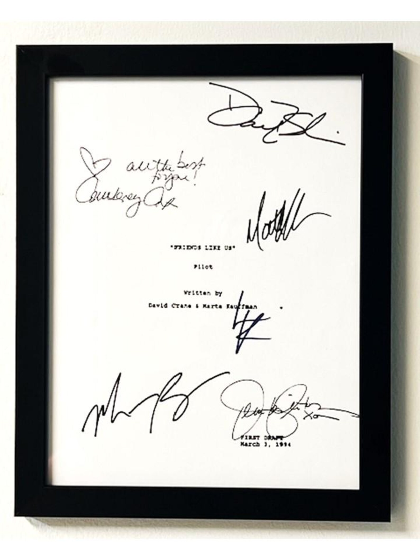 Framed Friends TV Pilot Script Cover Only Signed Jennifer Aniston ...