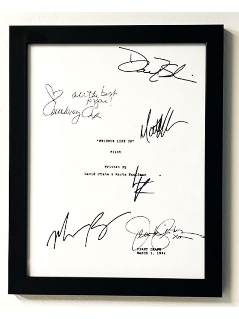 Friends Script High Resolution Framed Friends TV Pilot Script Cover Only Signed Jennifer Aniston ...