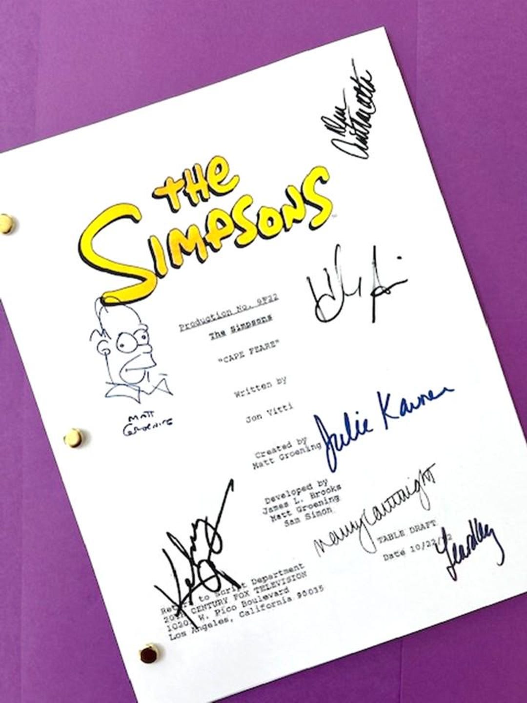 SIMPSONS Cape Feare TV Script Signed Matt Groening, Dan Castellaneta ...