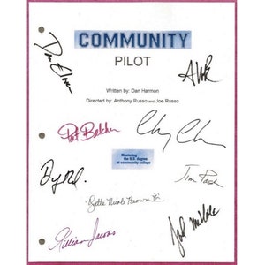 Community Pilot Episode TV Script Autographs: Chevy Chase, Joel McHale, Danny Pudi, Gillian Jacobs, Alison Brie, Donald Glover II